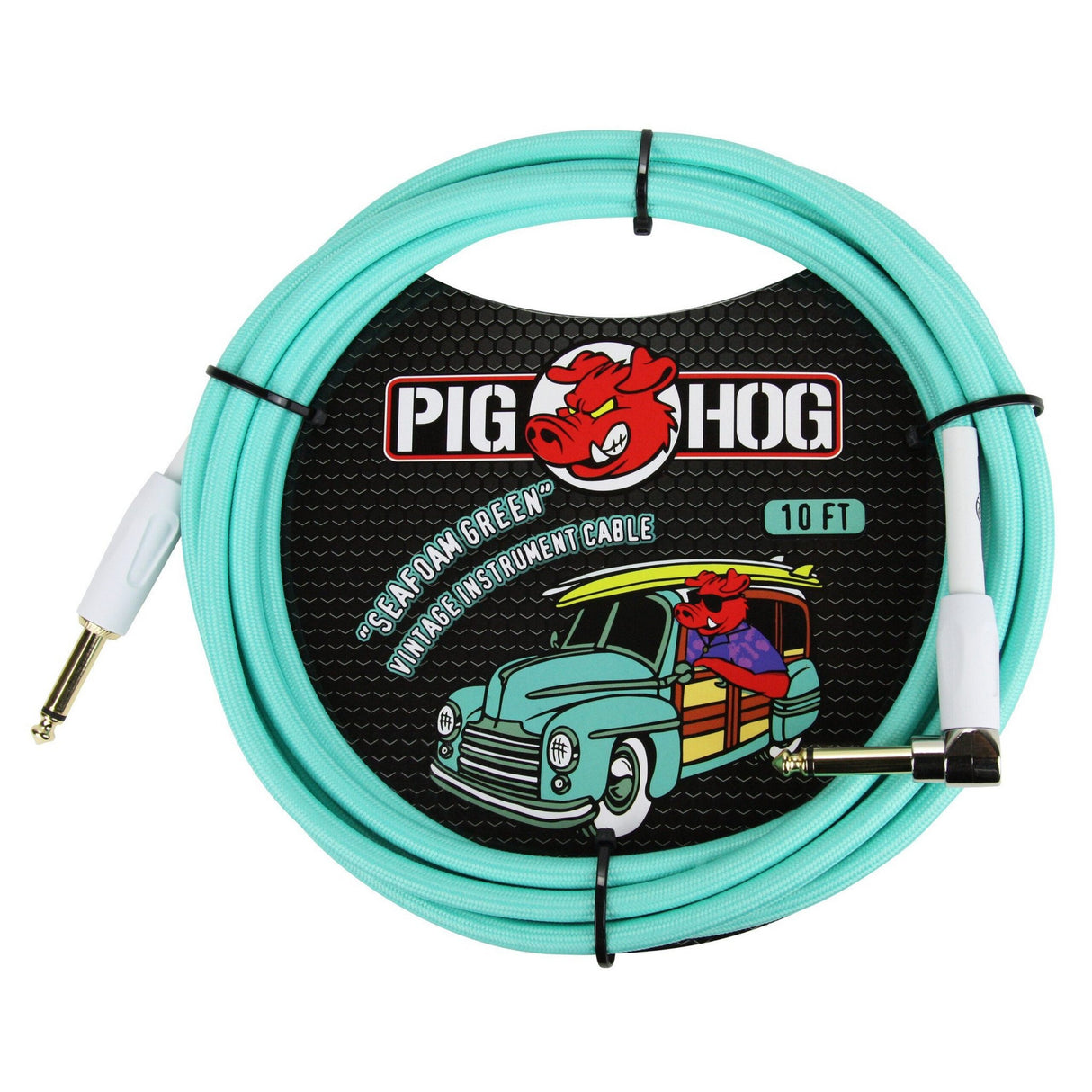 Pig Hog PCH10SGR "Seafoam Green" Instrument Cable, 10ft. Right Angle