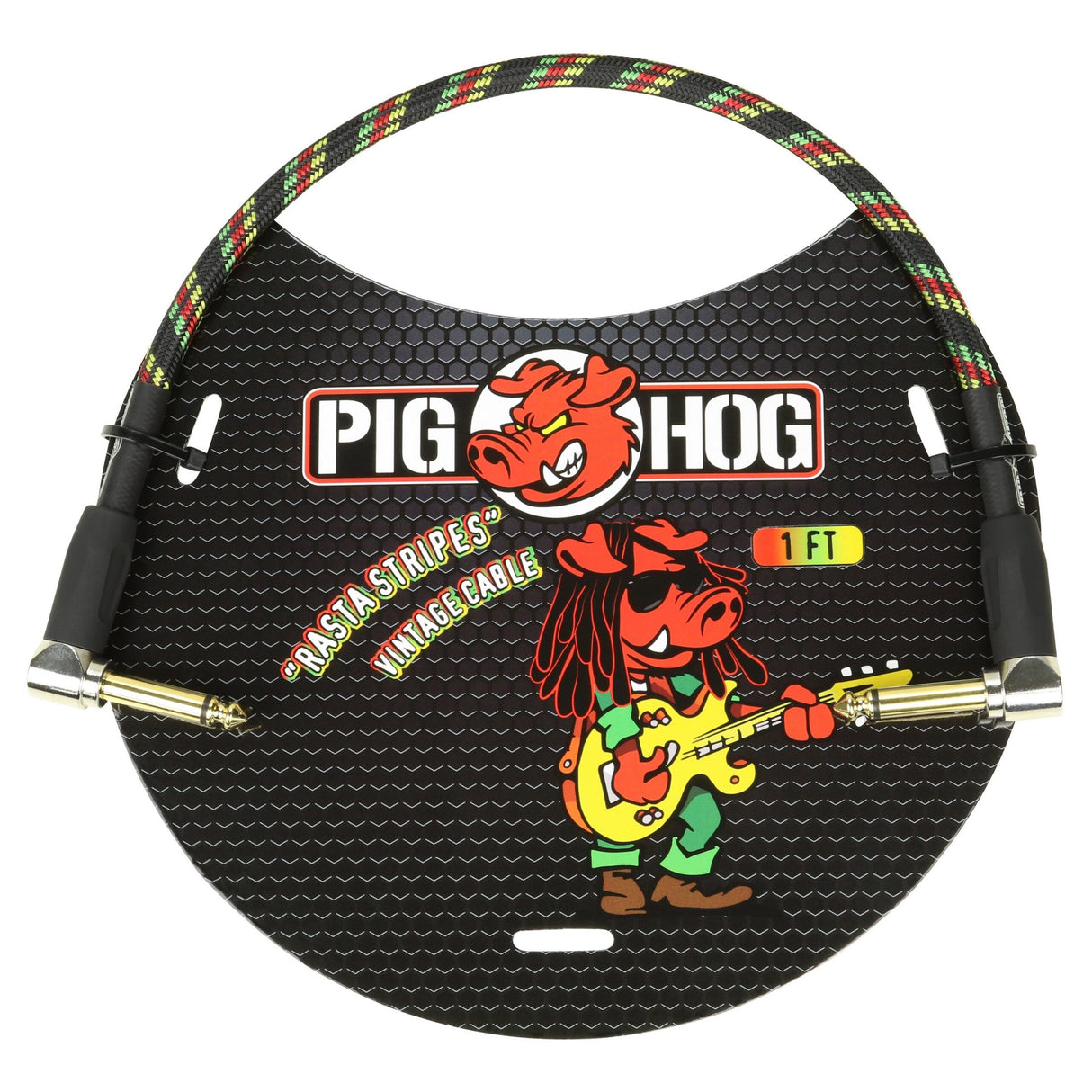 Pig Hog PCH1RAR "Rasta Stripe" 1ft Right Angled Patch Cables
