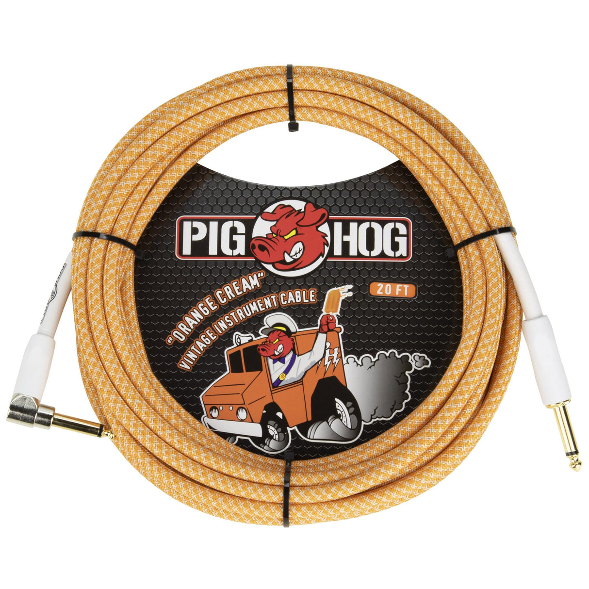 Pig Hog PCH202OCR Orange Creme 2.0 Instrument Cable, 10-Foot, Right Angle