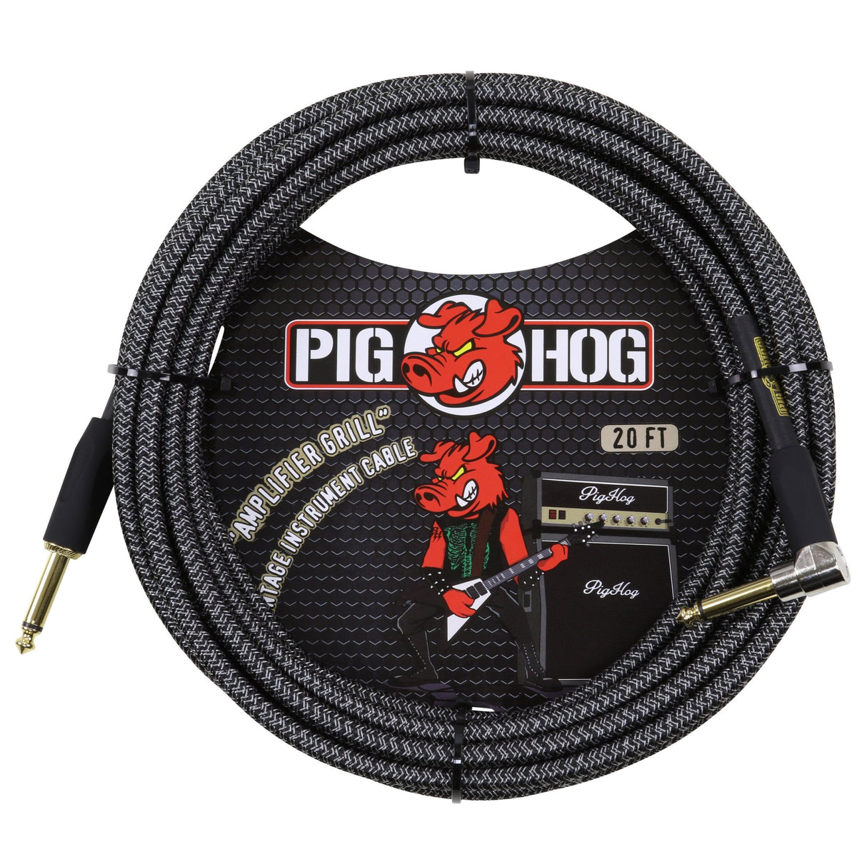 Pig Hog PCH20AGR "Amplifier Grill" Instrument Cable, 20ft. Right Angle