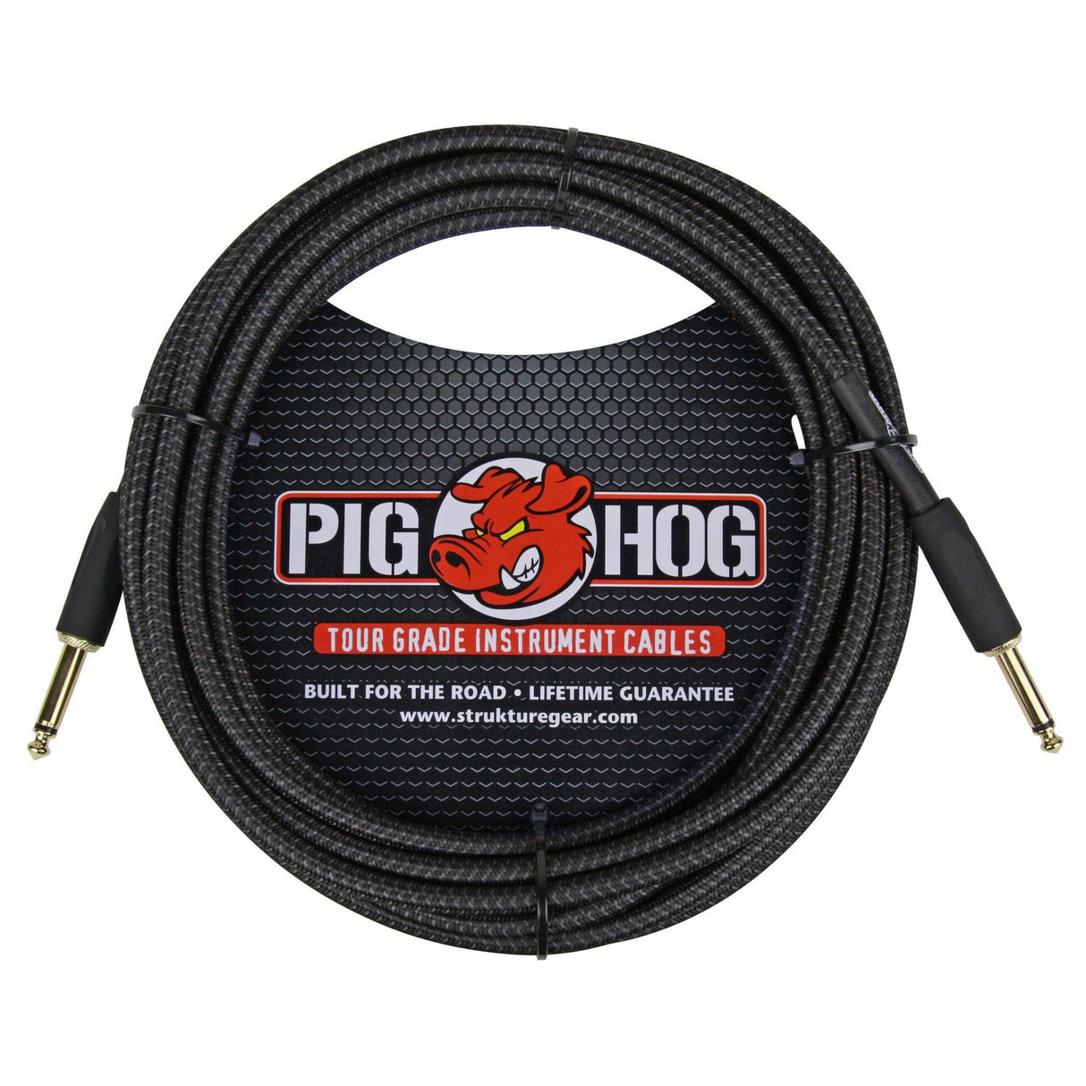Pig Hog PCH20BKR "Black Woven" Instrument Cable, 20ft. Right Angle