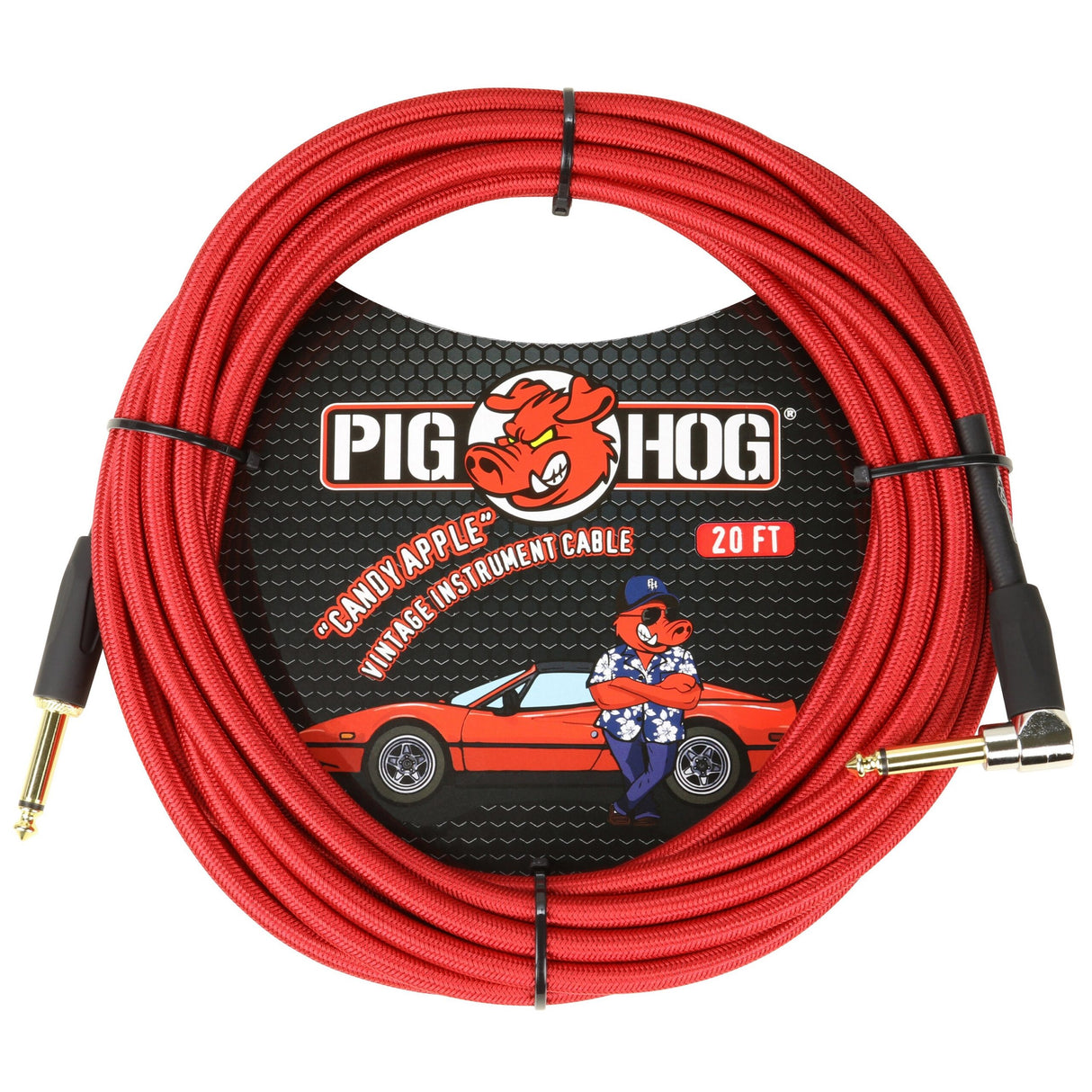Pig Hog PCH20CAR "Candy Apple Red" Instrument Cable, 20ft. Right Angle