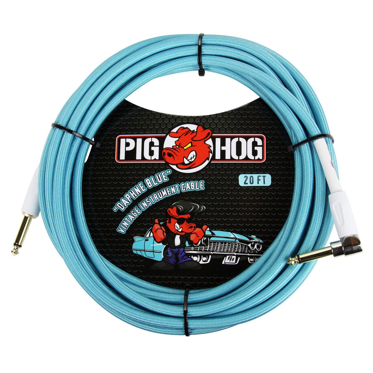 Pig Hog PCH20DBR "Daphne Blue" Instrument Cable, 20ft. Right Angle