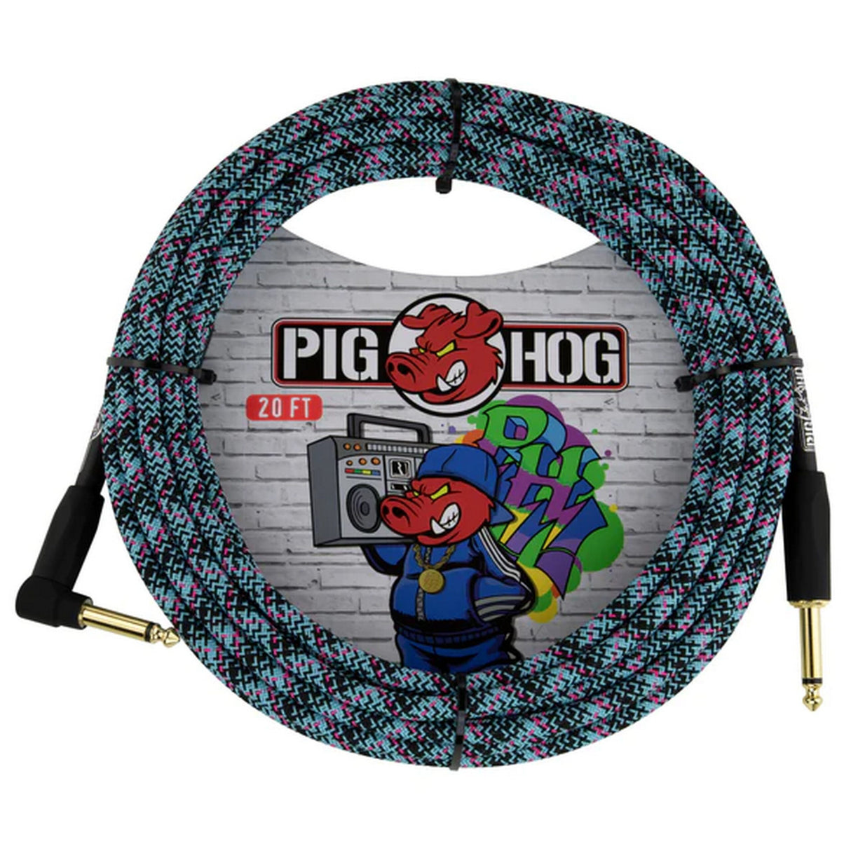 Pig Hog PCH20GBLR Blue Graffiti Instrument Cable, 20-Feet Right Angle