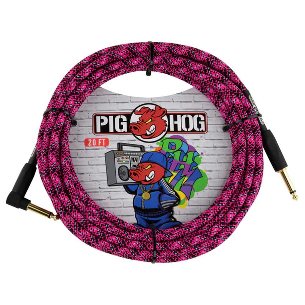 Pig Hog PCH20GPKR Pink Graffiti Instrument Cable, 20-Feet Right Angle