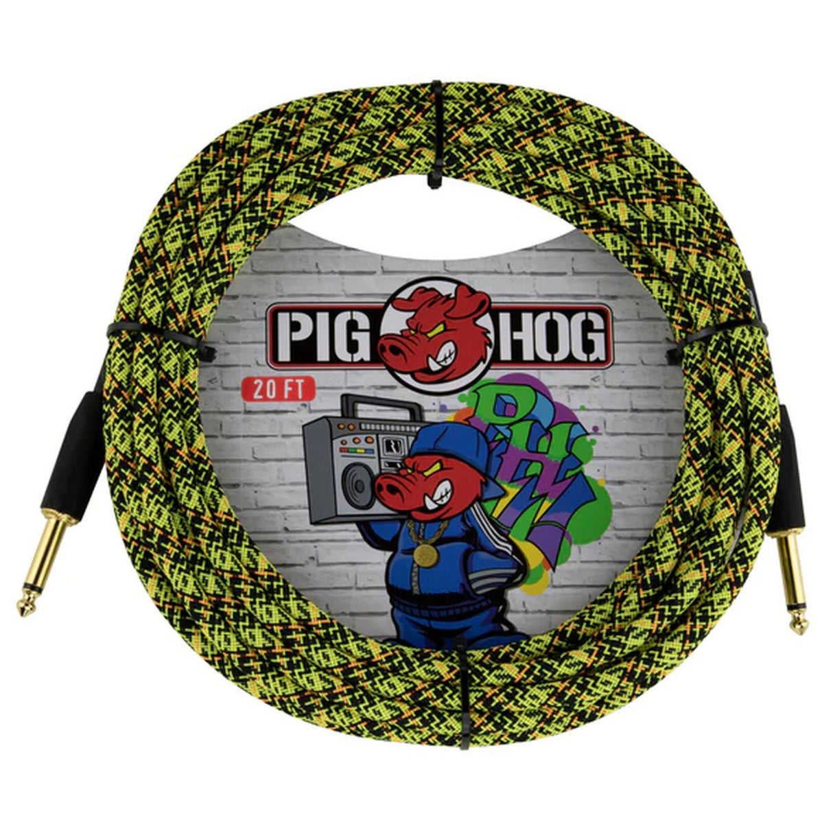 Pig Hog PCH20GYW Yellow Graffiti Instrument Cable, 20-Feet Straight