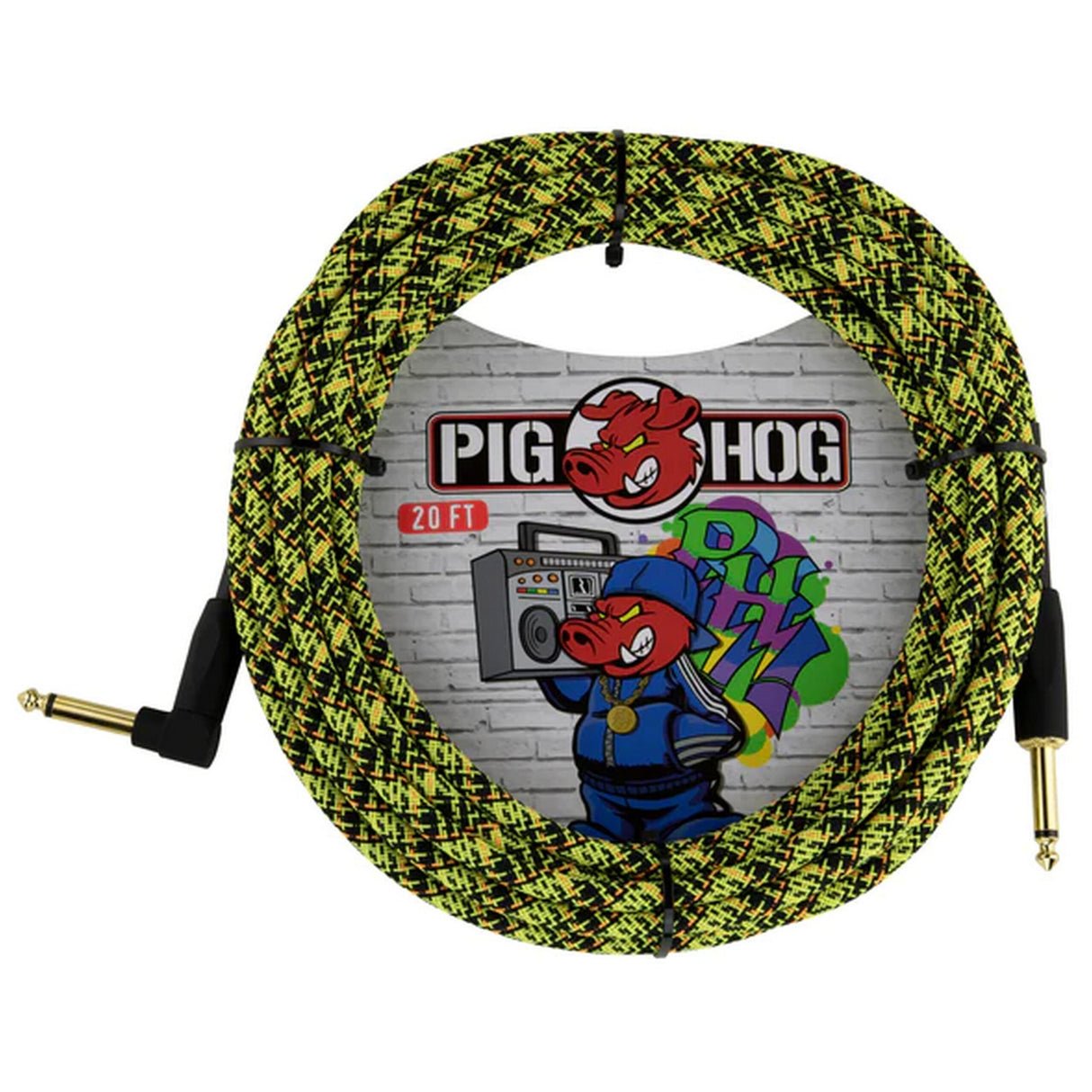 Pig Hog PCH20GYWR Yellow Graffiti Instrument Cable, 20-Feet Right Angle