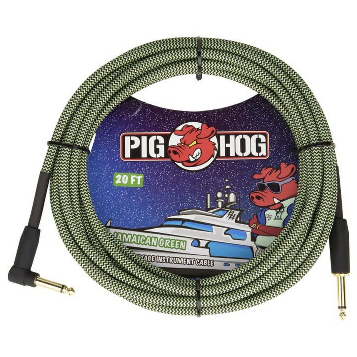 Pig Hog PCH20JGRR Jamaican Green Instrument Cable, 20-Foot, Right Angle