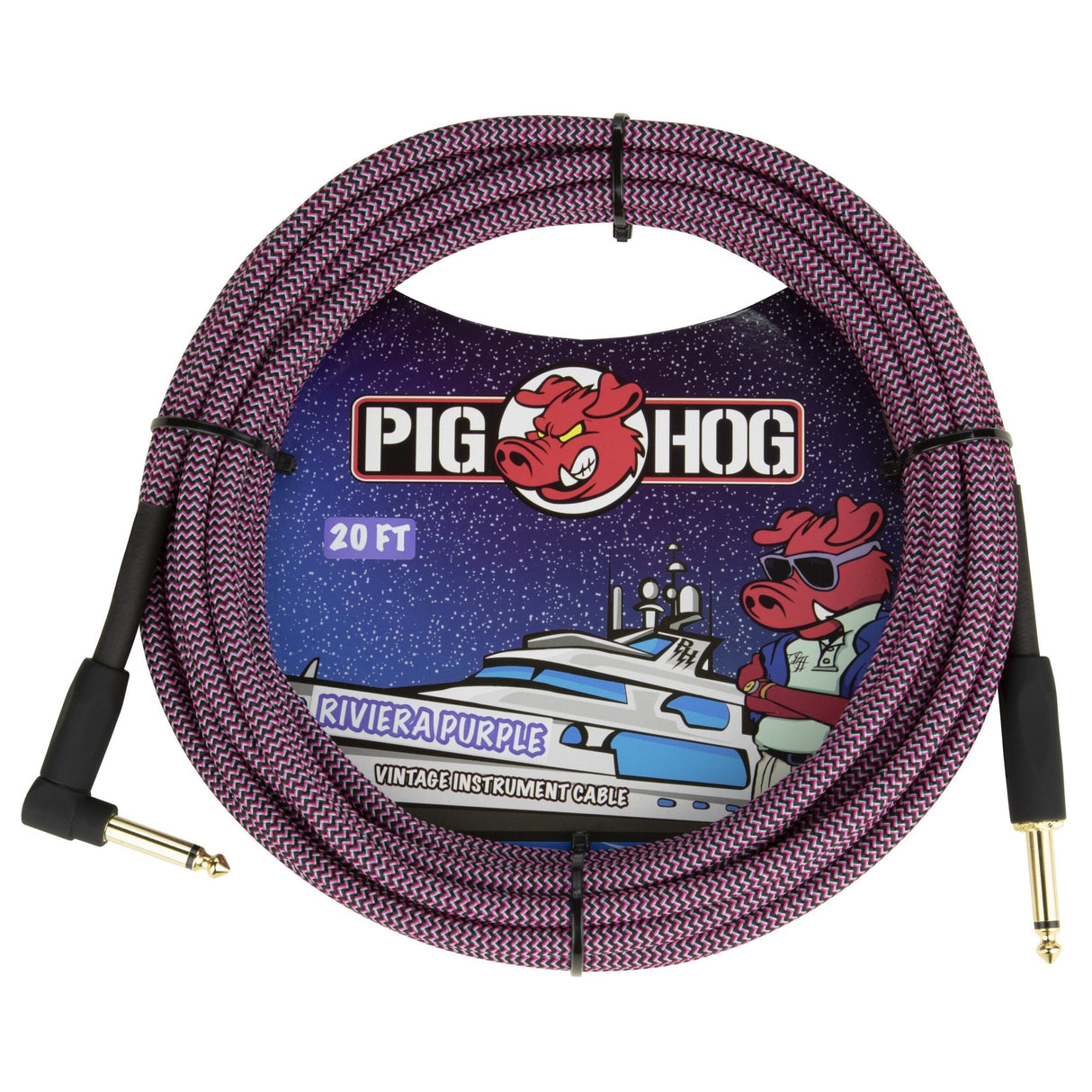 Pig Hog PCH20RPPR Riviera Purple Instrument Cable, 20-Foot, Right Angle