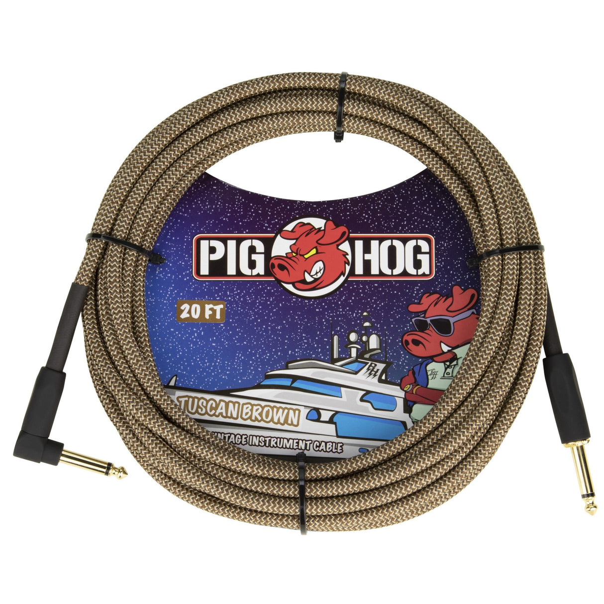 Pig Hog PCH20TBRR Tuscan Brown Instrument Cable, 20-Foot, Right Angle