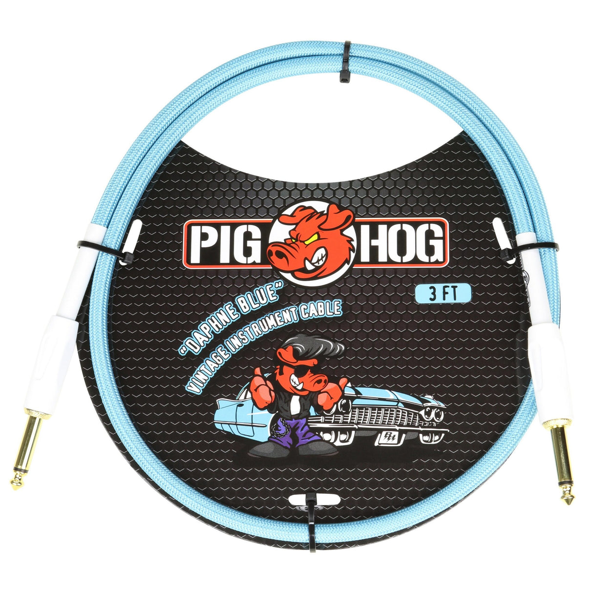 Pig Hog PCH3DB "Daphne Blue" 3ft Right Angled Patch Cables