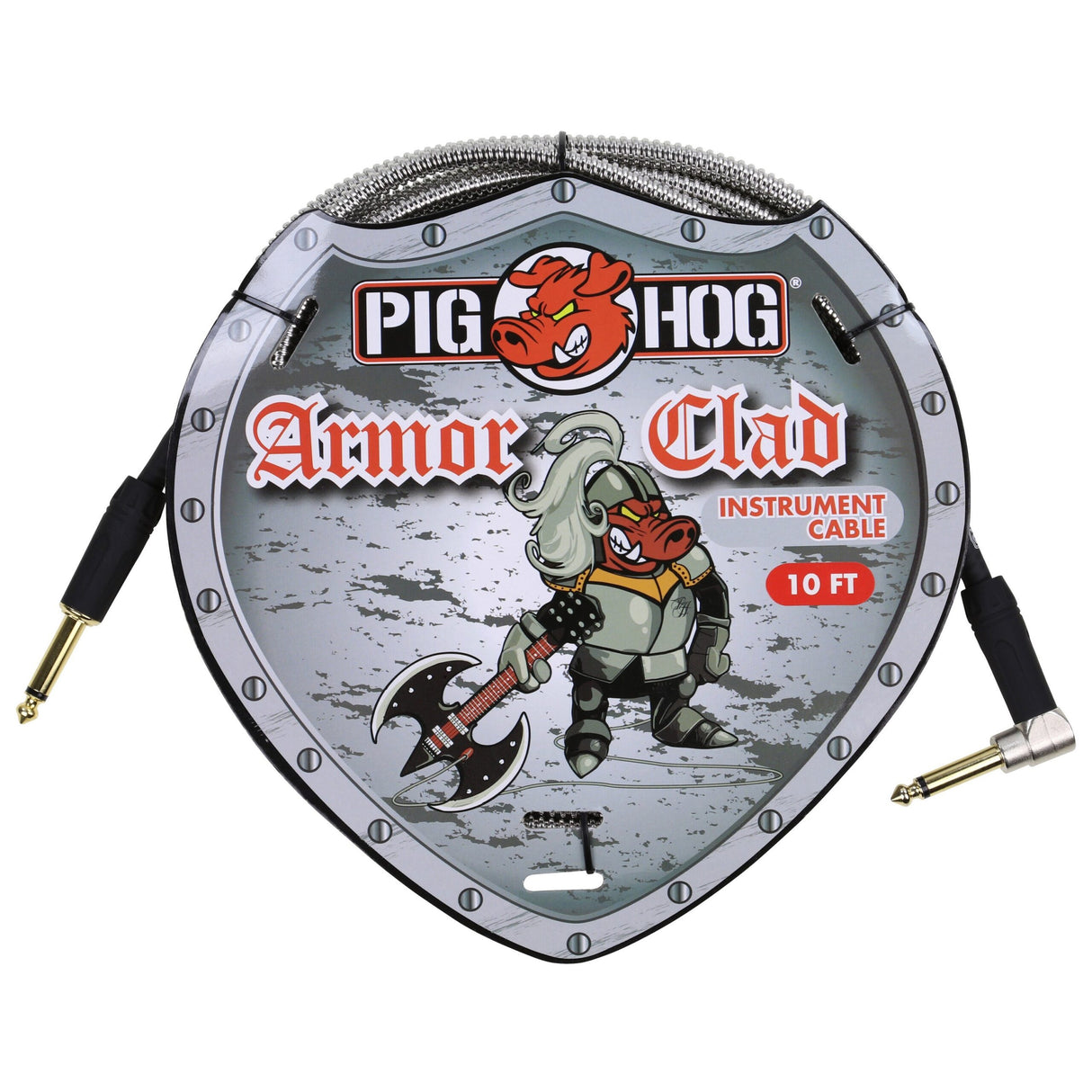 Pig Hog PHAC-10R Armor Clad Instrument Cable, 10ft, Right Angle