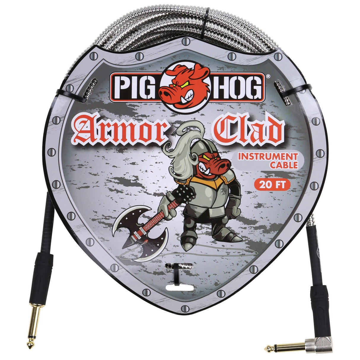 Pig Hog PHAC-20R Armor Clad Instrument Cable, 20ft, Right Angle