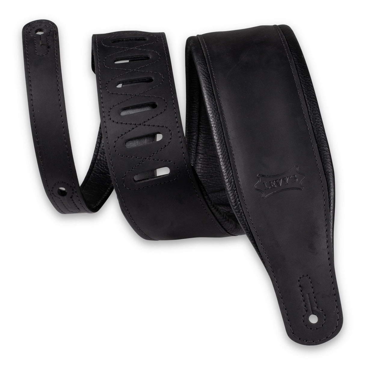 Levy's 3.25 Inch Wide Butter Leather Guitar Strap, Black