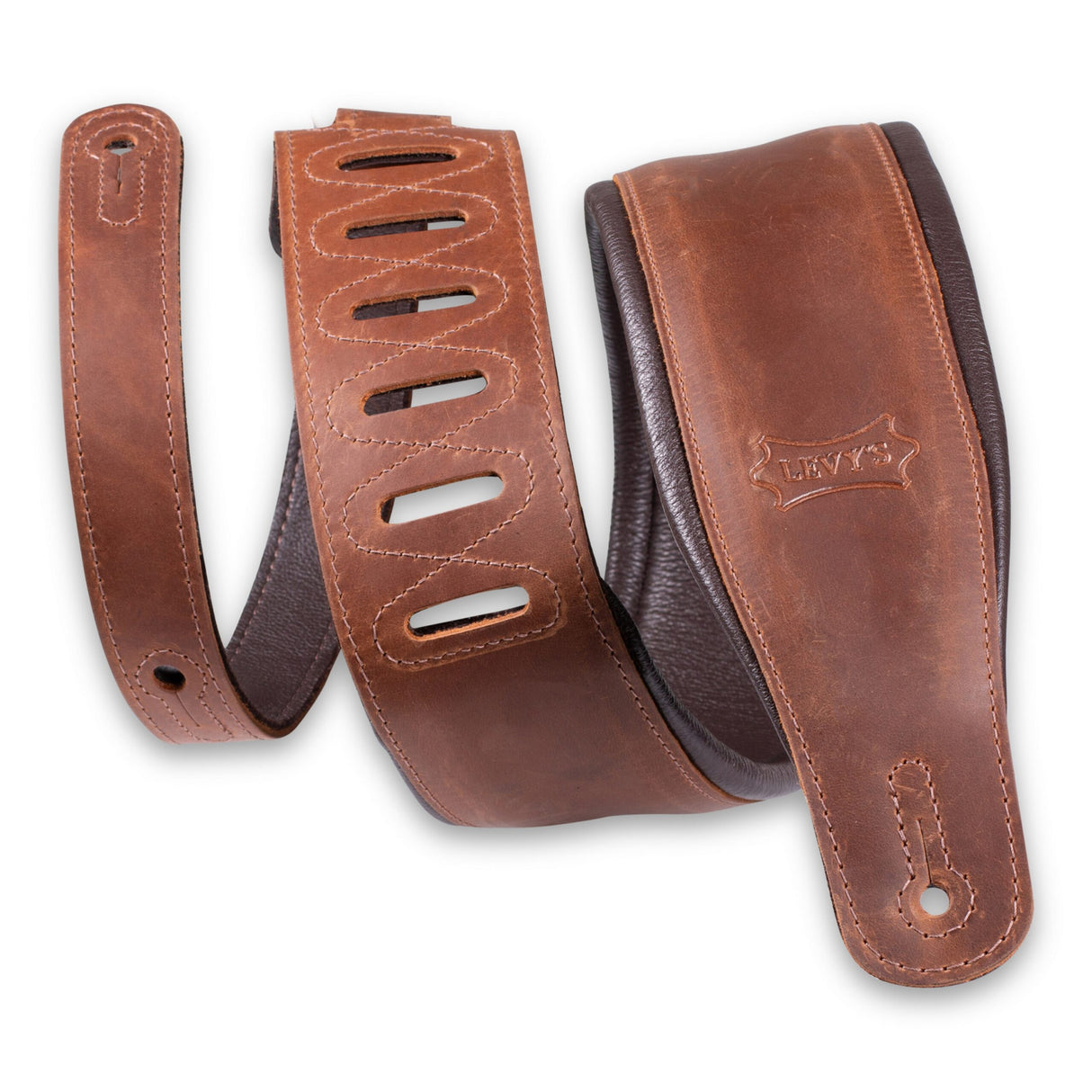 Levy's 3.25 Inch Wide Butter Leather Guitar Strap, Brown