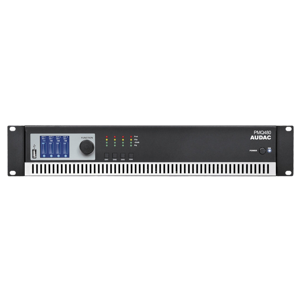 Audac PMQ480 WaveDynamics Quad-Channel 100V Power Amplifier, 480 Watts