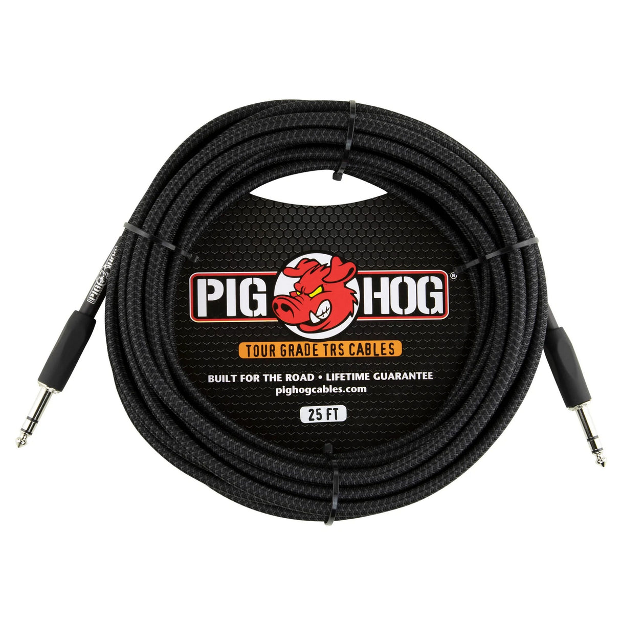 Pig Hog PTRS25BK Vintage Series 1/4-Inch TRS Male to 1/4-Inch TRS Male Cable, 25-Foot, Black Woven