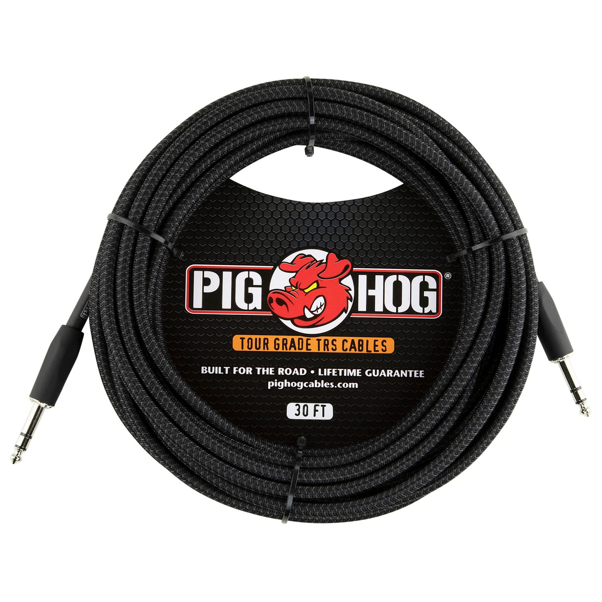 Pig Hog PTRS30BK Vintage Series 1/4-Inch TRS Male to 1/4-Inch TRS Male Cable, 30-Foot, Black Woven