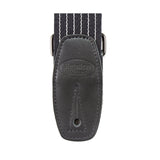 Reunion Blues RBS-28PS Merino Wool Guitar Strap, Black, White Pinstripe, with Classic Black Leather Tab