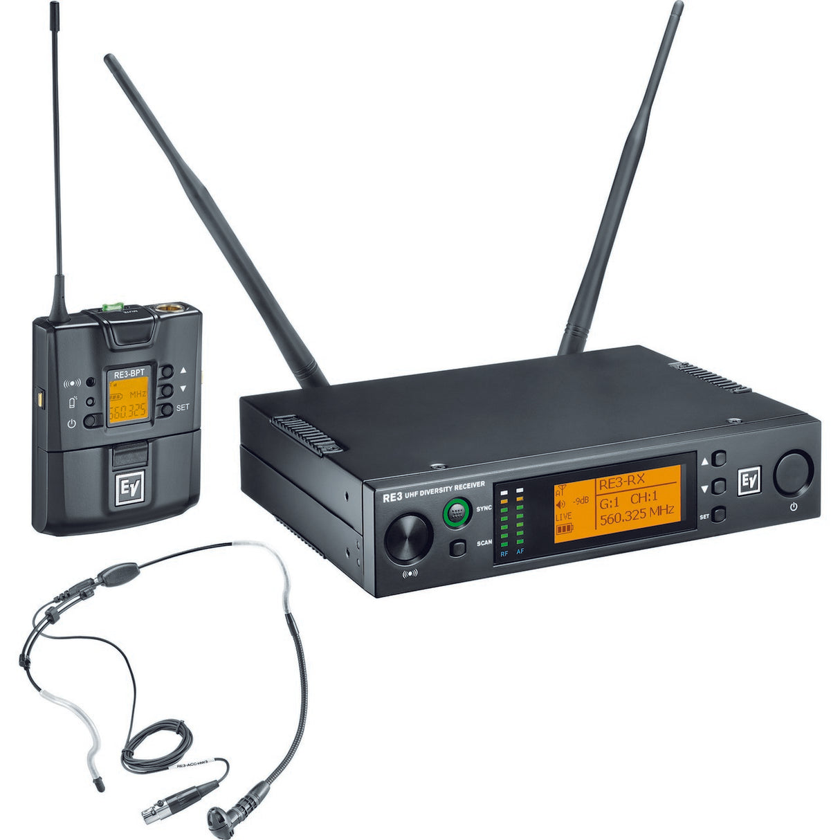 Electro-Voice RE3-BPHW Wireless Bodypack System, Headworn Microphone, 5H 560-596MHz