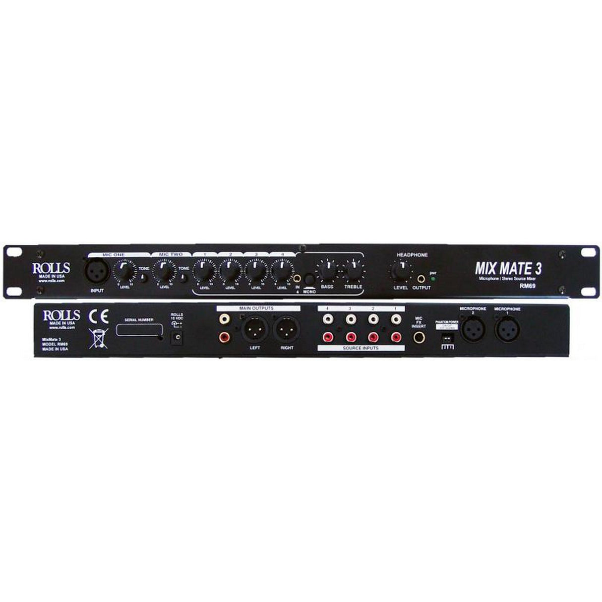 Rolls RM69 Mix Rate 3 Electronic Audio Mixer, 6 Channel