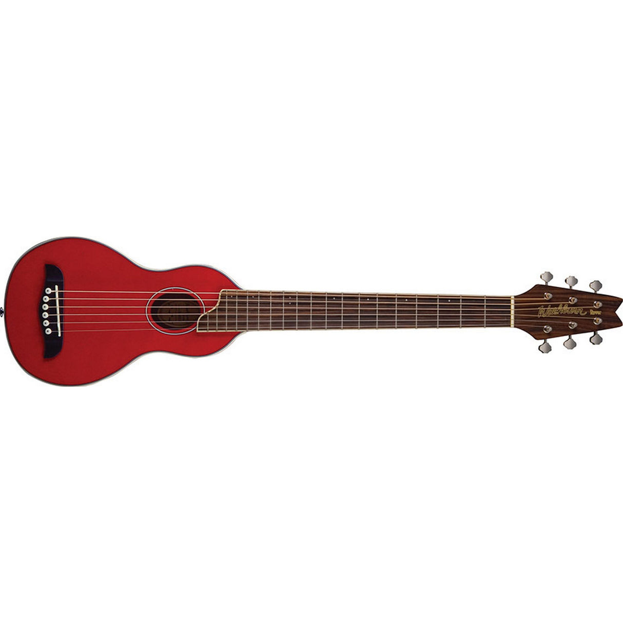 Washburn RO10STRK-A Rover Solid Spruce Mahogany Travel Guitar, Trans Red