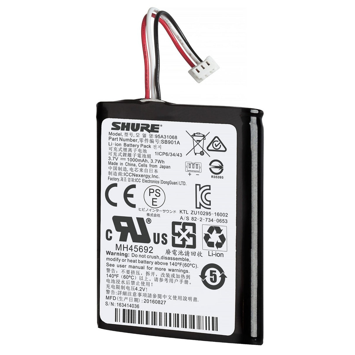 Shure SB901A Genuine Replacement Rechargeable Li-ion Battery for MXW1, MXW6 and MXW8