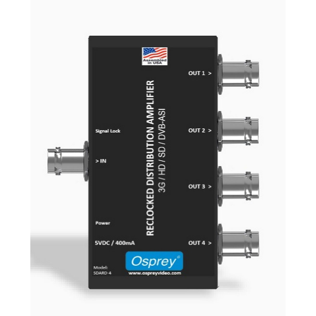 Osprey Video SDARD-4 1 x 4 USB Powered Equalized/Reclocked 3G-SDI Distribution Amplifier
