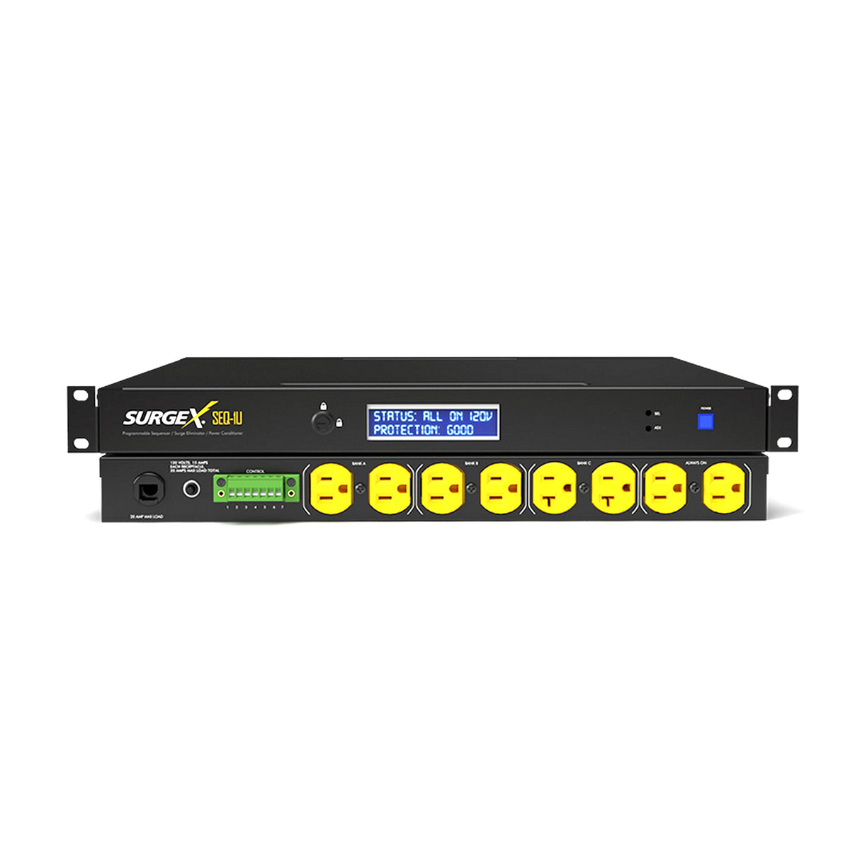 SurgeX SEQ-1U 8 Receptacle Sequencing Surge Eliminator and Power Conditioner, 1RU, 120V/20A