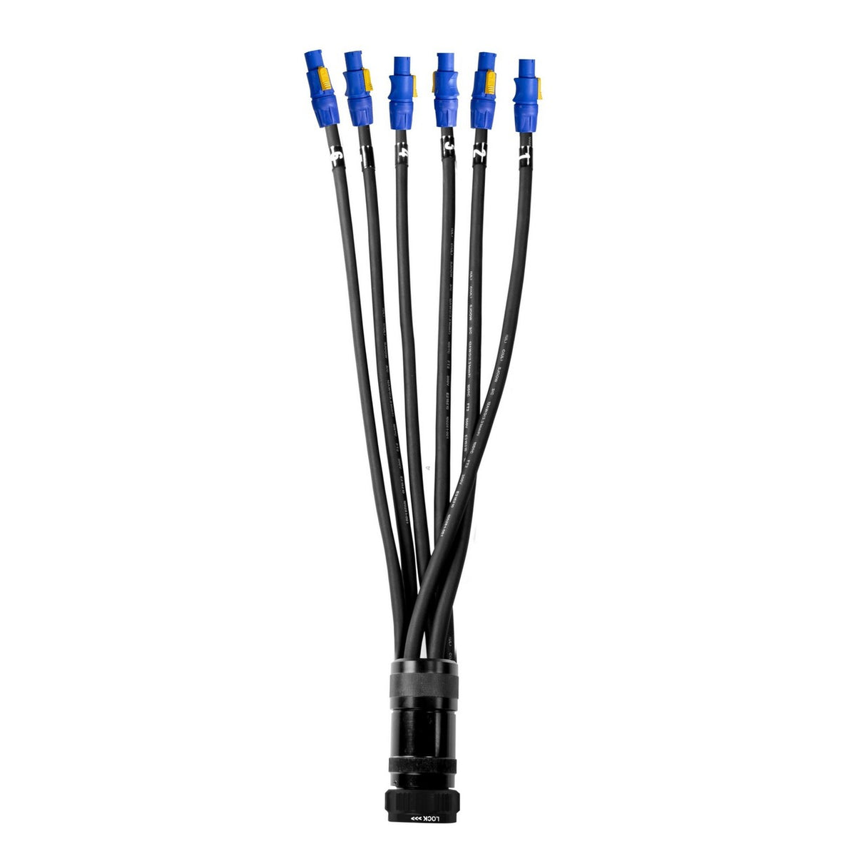 Elite Core 19 Pin Soco Breakout to Powercon A Female Lighting Power Cable with Phase 3 Spider Connector, 5 Foot