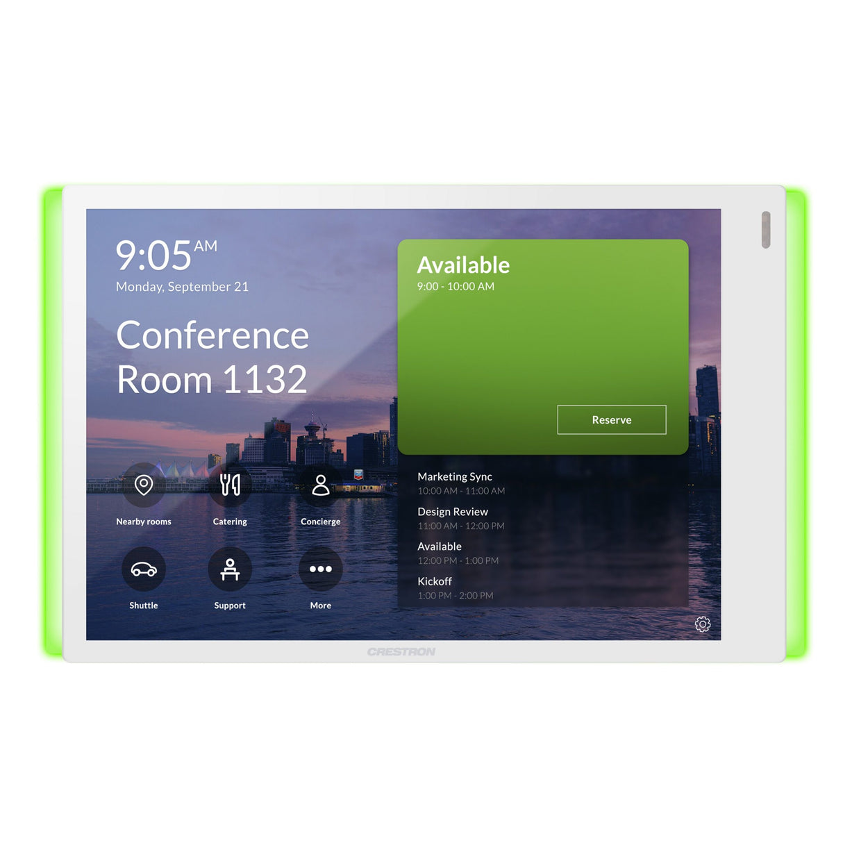Crestron TSS-770-T-W-S-LB KIT 7-Inch Room Scheduling Touch Screen Display, Microsoft Teams, White, Light Bar