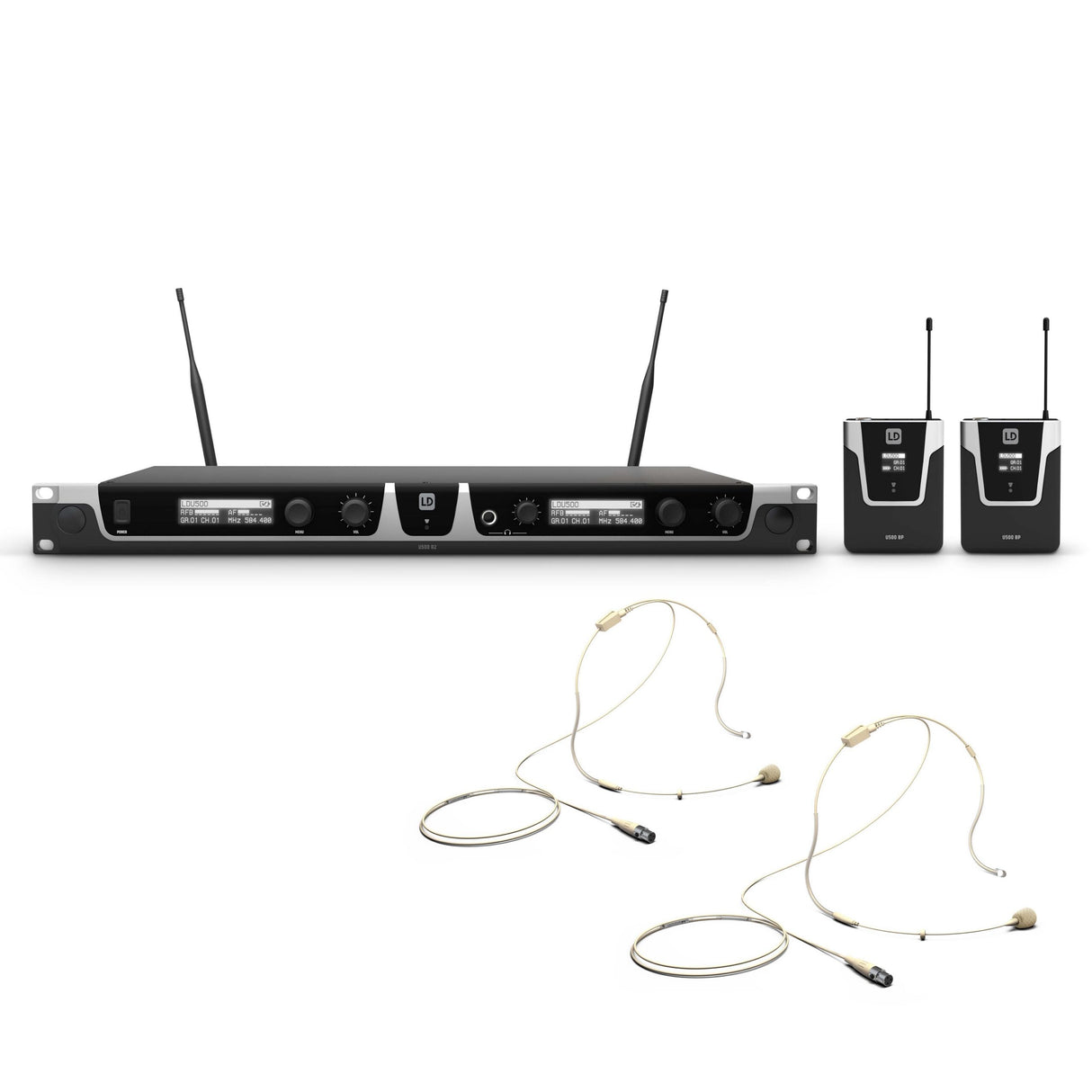 LD Systems U505 BPHH 2 Wireless Microphone System with Bodypacks and Headsets, Beige