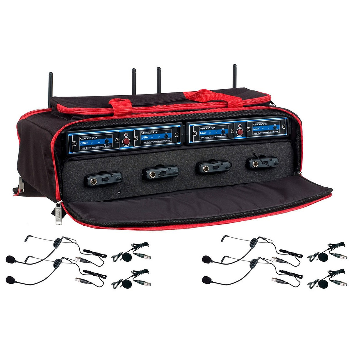 VocoPro UDH-PLAY-4-MIB 4 Channel Wireless Bodypack/Headset Microhpone System with Bag