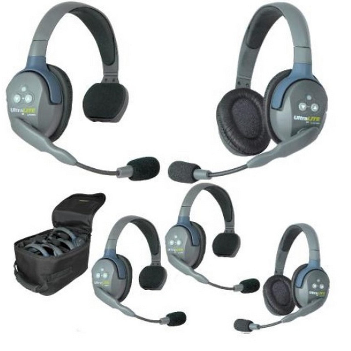 Eartec UL532 5-Person Full Duplex Wireless Intercom with 3 Single and 2 Double Ear UltraLITE Headsets