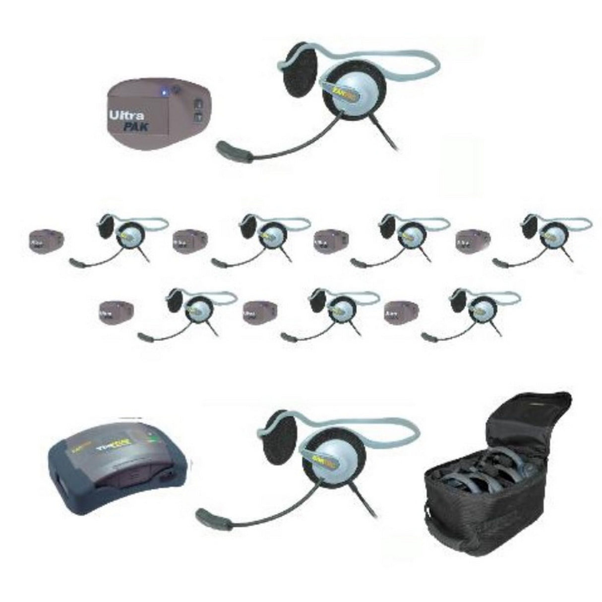 Eartec UPMON9 9-Person Full Duplex Wireless Intercom with 8 UltraPAK and 9 Monarch Headsets