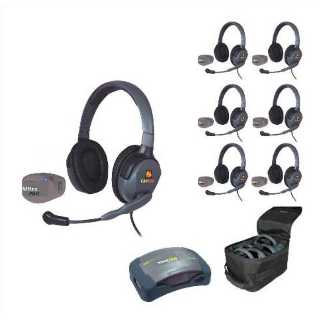 Eartec UPMX4GD7 7-Person Full Duplex Wireless Intercom with 7 UltraPAK and Max4G Double Headsets