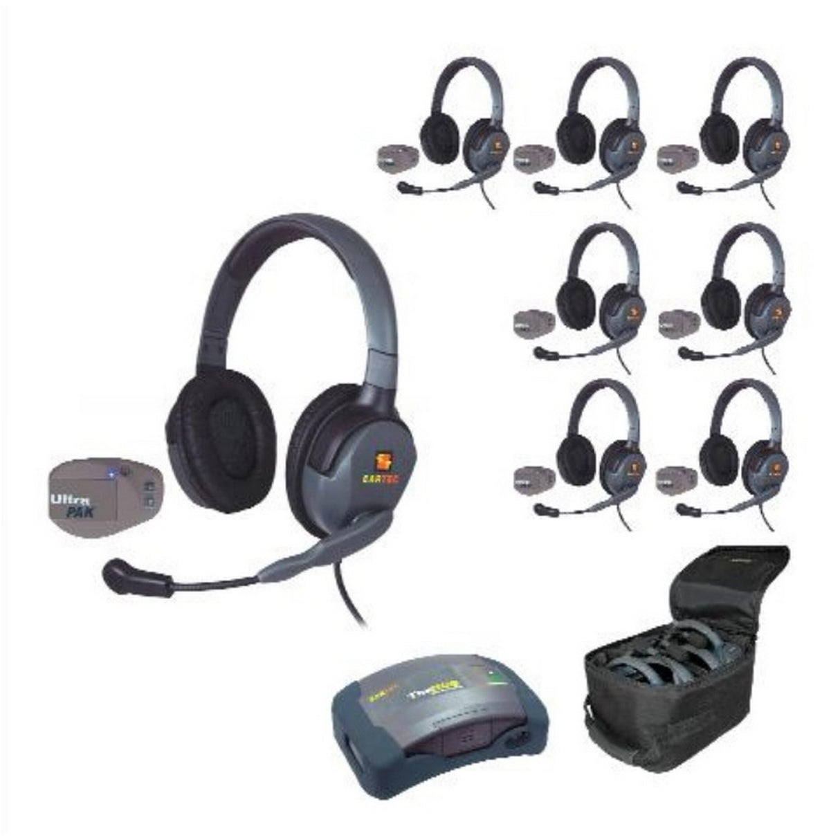 Eartec UPMX4GD8 8-Person Full Duplex Wireless Intercom with 8 UltraPAK and Max4G Double Headsets