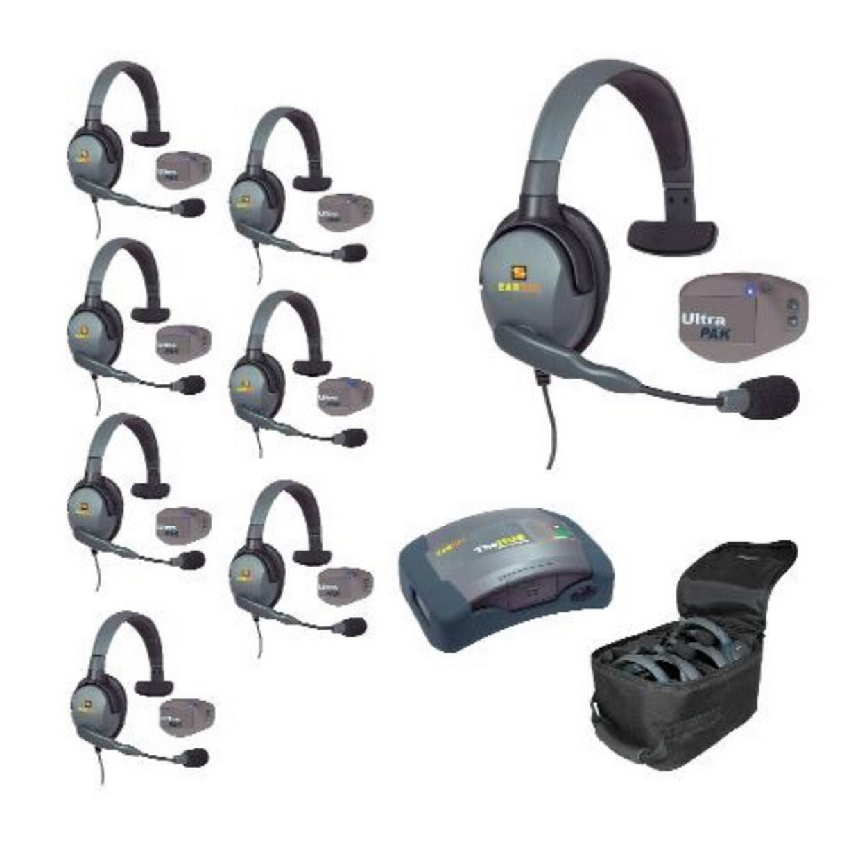 Eartec UPMX4GS8 8-Person Full Duplex Wireless Intercom with 8 UltraPAK and Max4G Single Headsets