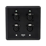 SoundTools WallCAT 2 Gang Wall Panel with 4 Female XLR to RJ45, Black