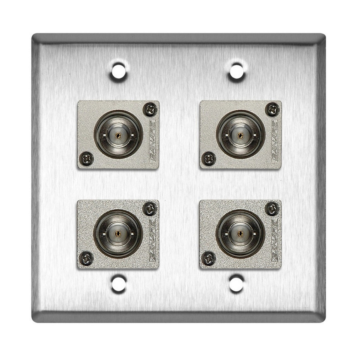 My Custom Shop WPL-2108 2-Gang Stainless Steel Wall Plate with 4 Canare BCJ-JRU Recessed BNC Barrels