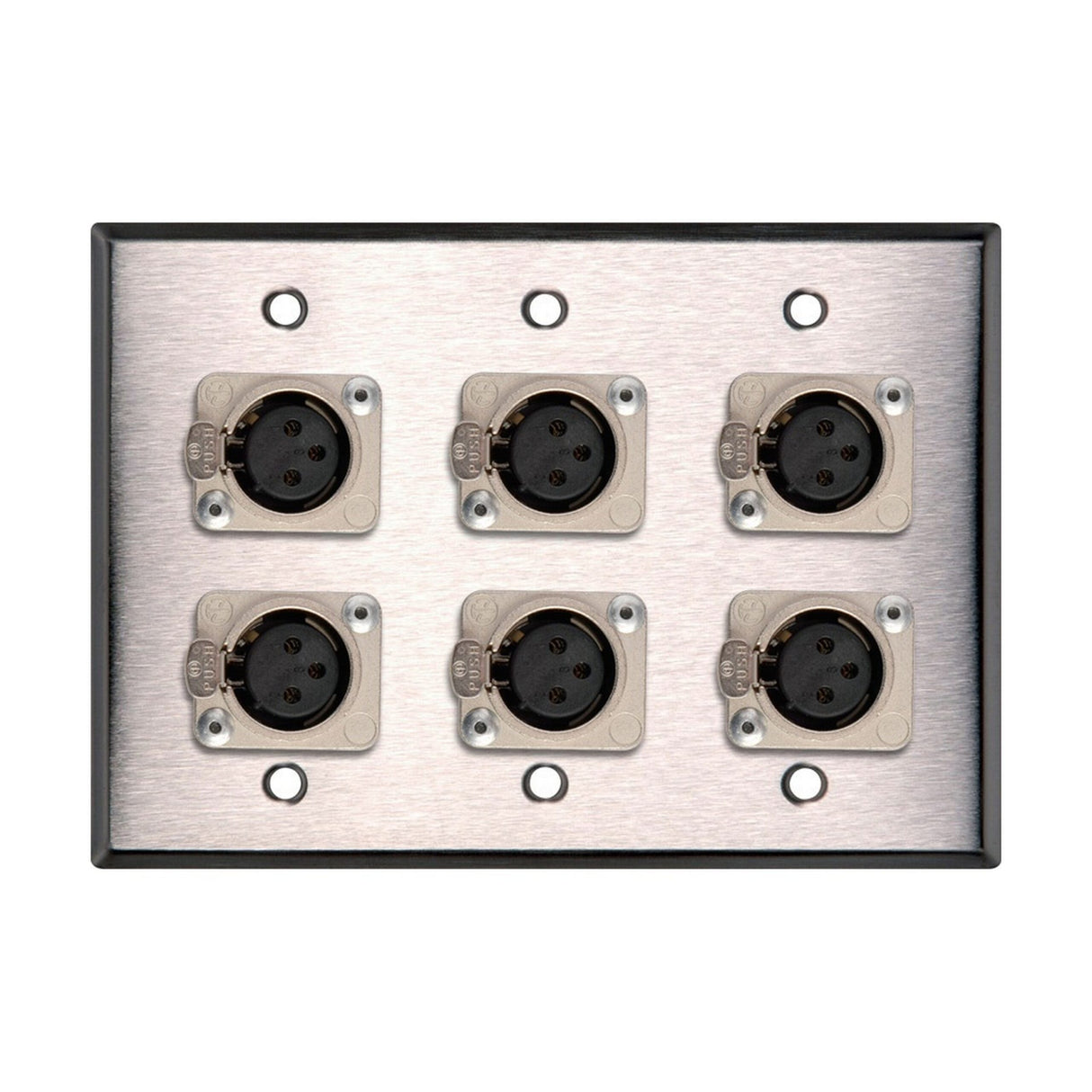 My Custom Shop WPL-3104 3-Gang Stainless Steel Wall Plate with 6 Latching Neutrik 3-Pin XLR-Fs