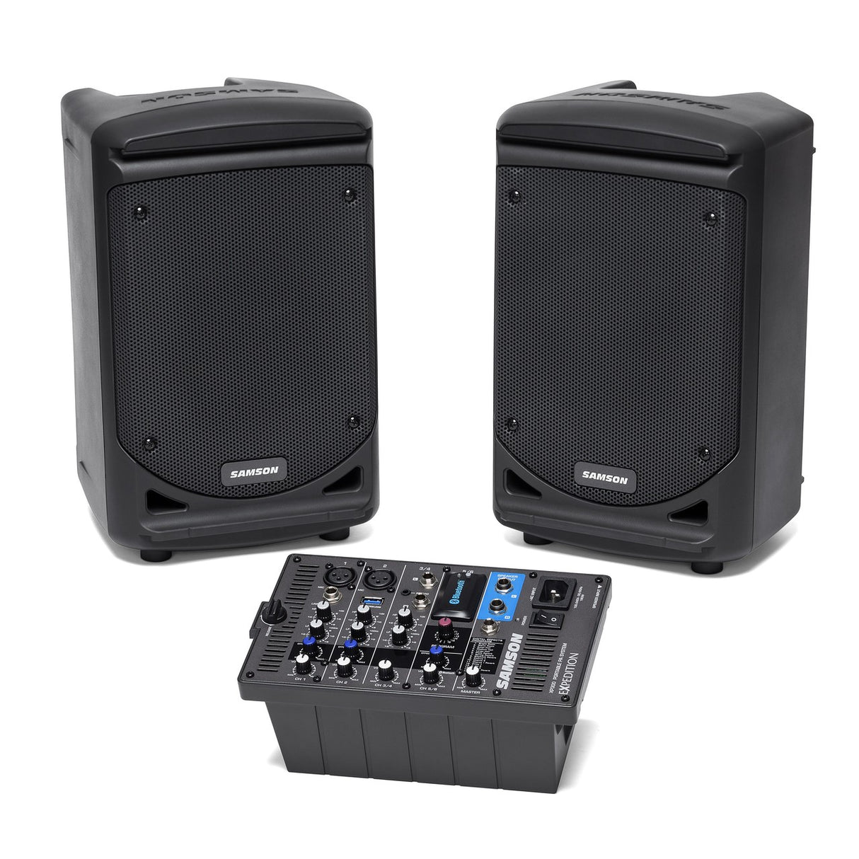 Samson Expedition XP300B | 300 Watt Portable PA Speakers with 6 Channel Powered Mixer