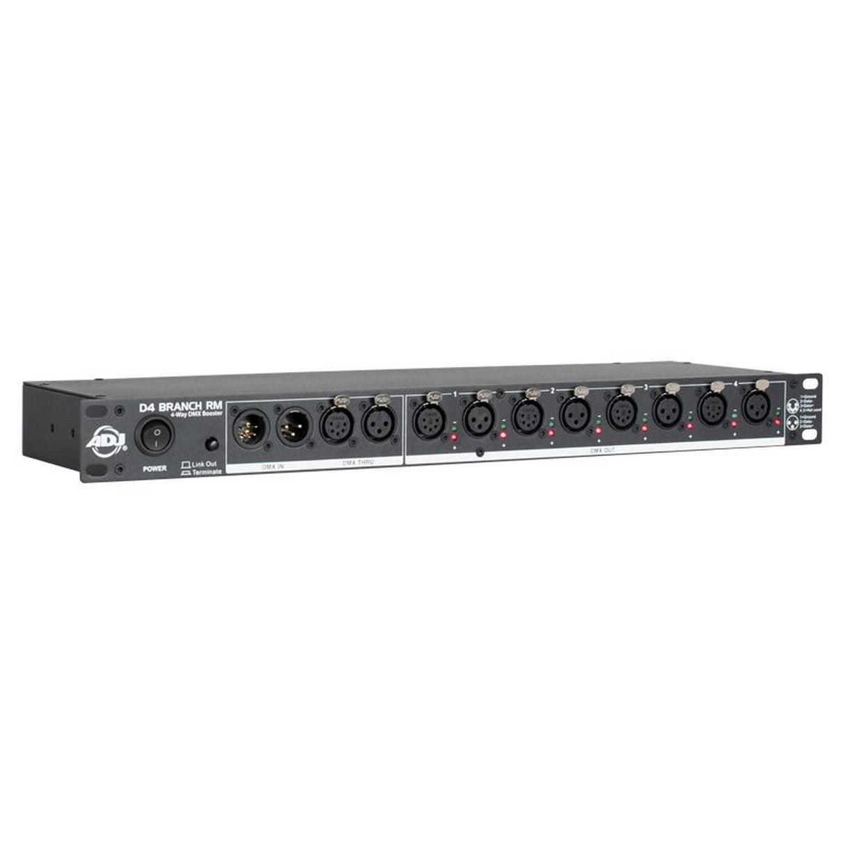 ADJ D4 Branch RM Single Rack Space 4-Way Distributor/Booster