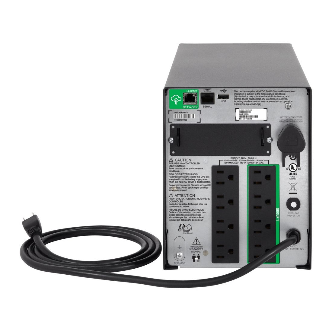 APC SMT1500C 1440VA Smart-UPS 1500 with SmartConnect Port with Eight NEMA 5-15R Outlets