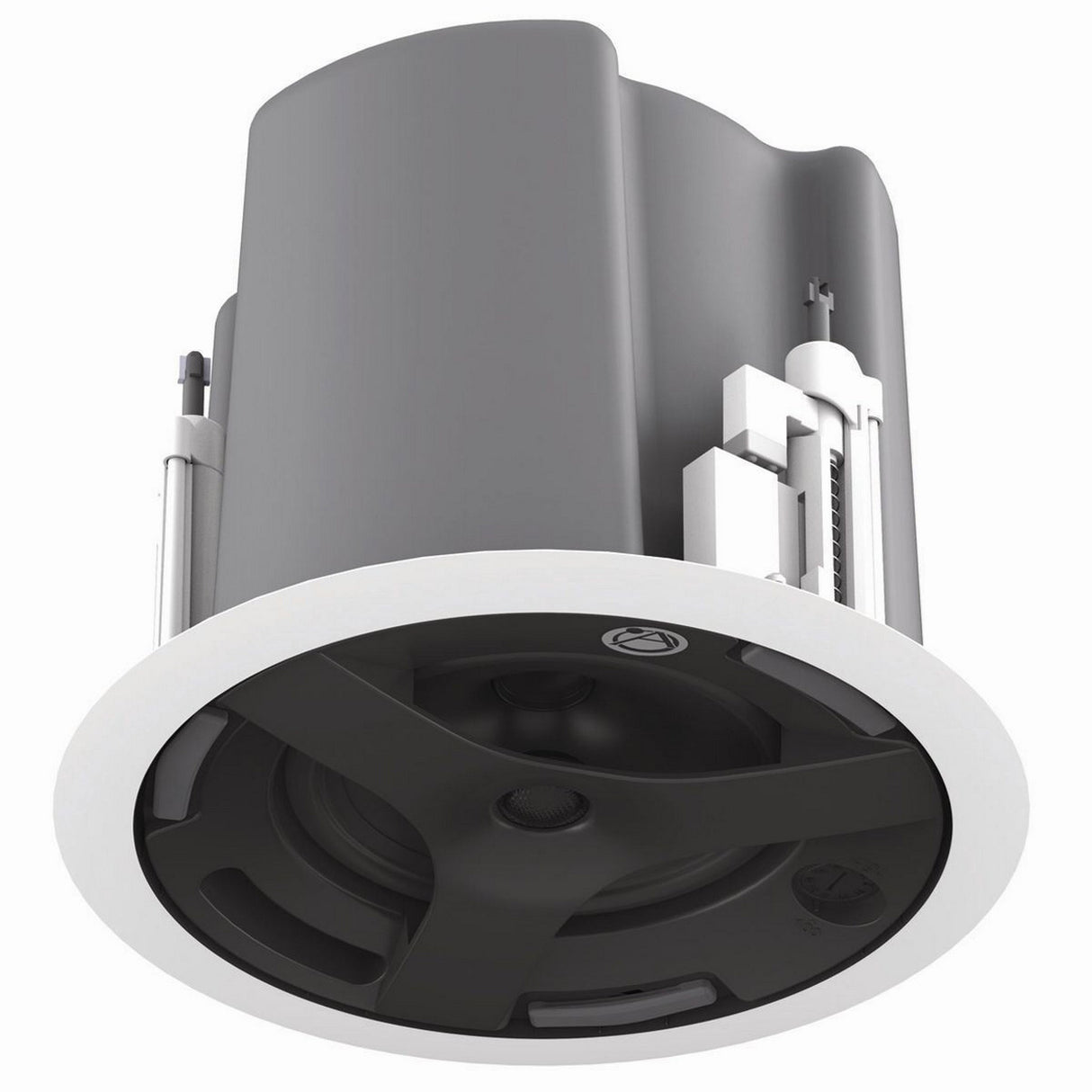 AtlasIED FAP63T-BEGR 6.5-Inch Coaxial In-Ceiling Speaker with 32W 70V/100V Transformer, Ported Enclosure, Safety First Mounting System and Round Black Edgeless Grille, Pair
