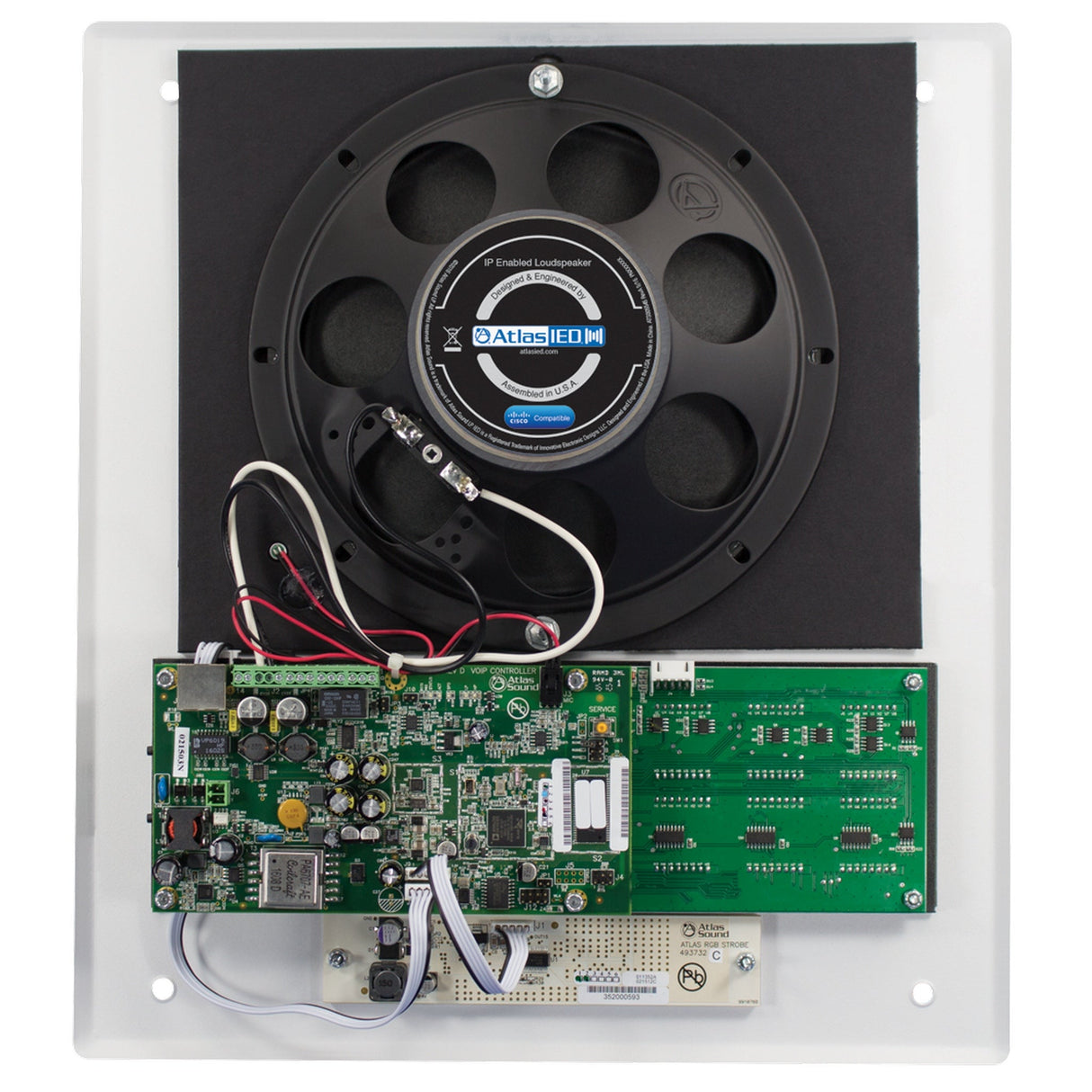 AtlasIED IP‑8SCMF Wall/Ceiling‑Mount IP Speaker with LED Display, Microphone and LED Flasher