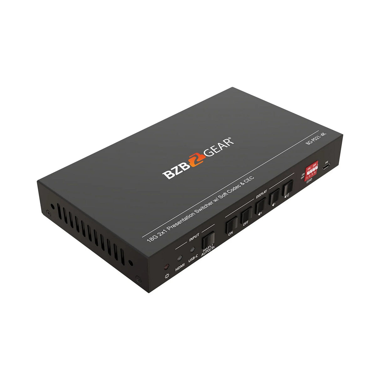 BZBGEAR 4K 2x1 18G 60Hz 4:4:4 Presentation 2-Port KVM Switcher with HDMI and USB-C Inputs