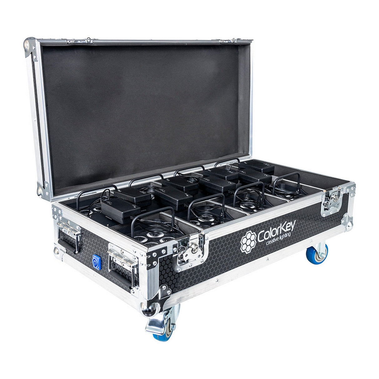 ColorKey 8-Piece Carrrying Capacity Charging Flight Case with Casters for MobilePar Mini HEX4