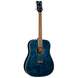 Dean Guitars AXS Dread Quilt Ash Mahogany Acoustic Guitar, Trans Blue