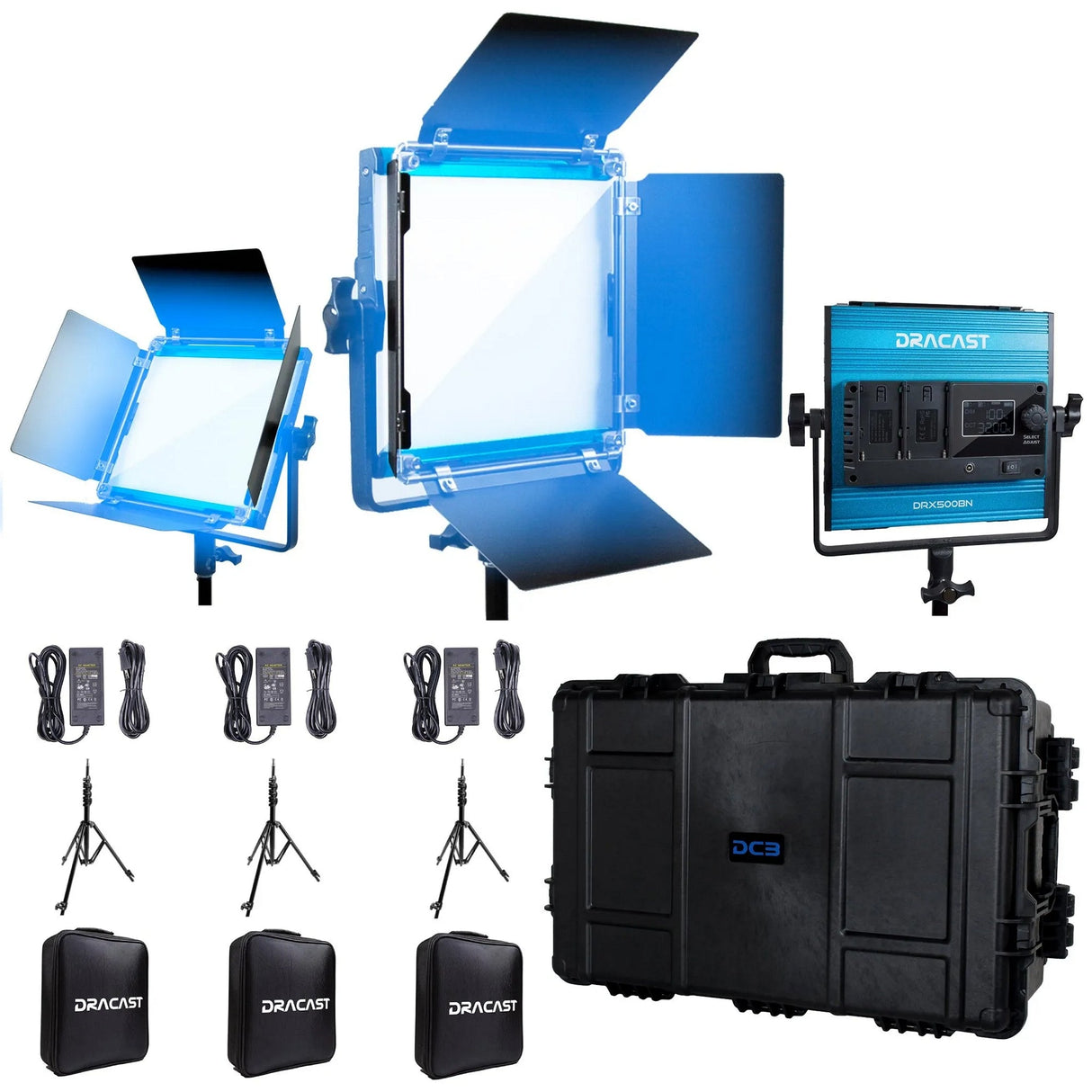 Dracast DRX3500DNH LED500 X Series Daylight LED 3 Light Kit with Injection Molded Travel Case